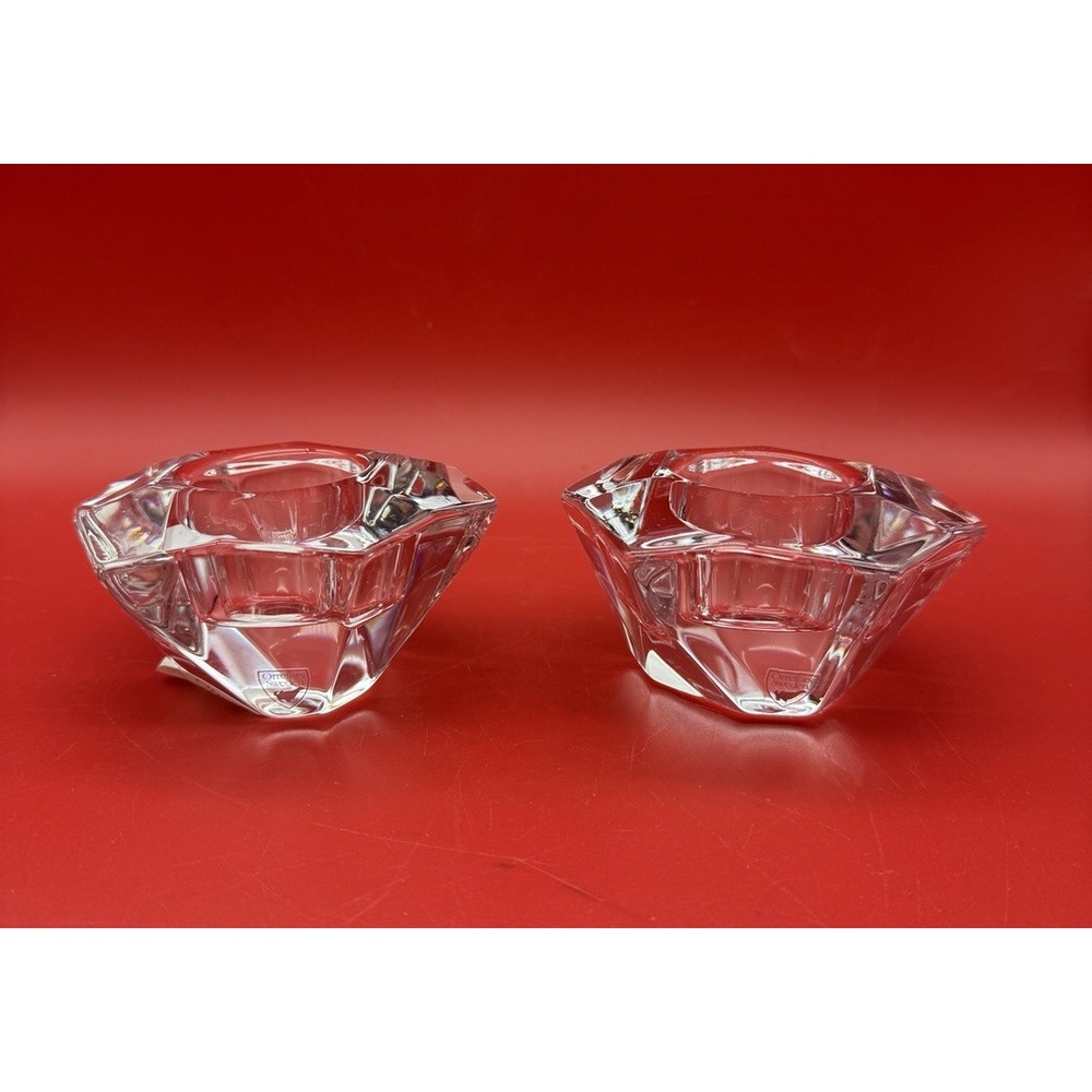 2 Orrefors Lead Crystal Votives 4.25" Precious Collection by Malin Lindahl New